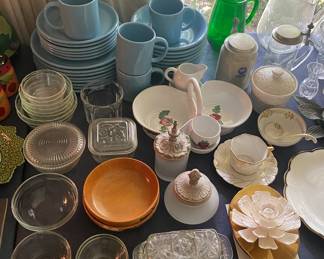 Assorted Glass, China and Dishes