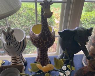 Figural Zebra, Giraffe and Elephant Planters