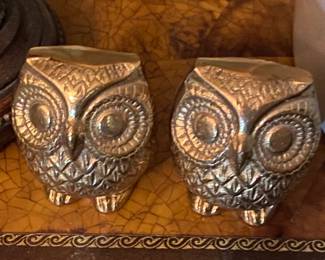 Pair of Vintage Brass Owls