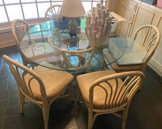 Bamboo Kitchen Table and Chairs with Glass Top