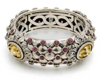 Mitchell Peck Sterling Silver, 18k Gold & Amethyst Bangle