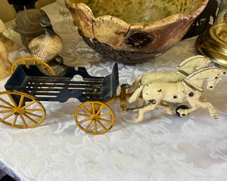 Antique Cast Iron Horse Drawn Carriage Figurine 