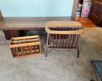 MCM Magazine Racks (Pictured Right Arthur Umanoff Petite Mid-Century Walnut Side Table With Magazine Rack) 