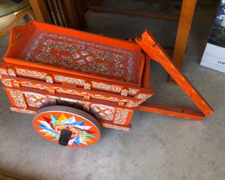 Unique Thai Painted Cart with a top tray that comes off for storage 
