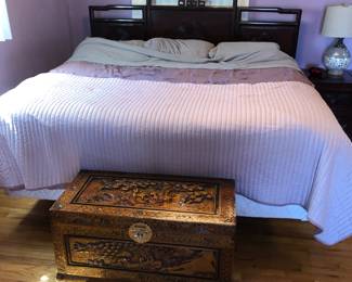 Asian Mahogany King size head board - Asian carved trunk - Mattress to be sold as well 