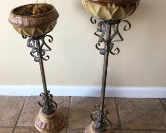 Floor standing ceramic & Iron vases about 30" to 40" inch high 