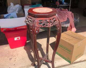Rosewood and marble inset top plant stand from Thailand 36" inches high 