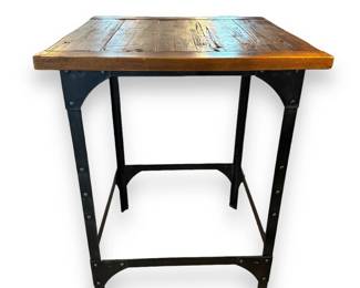 Tall Square Wood and Metal Table