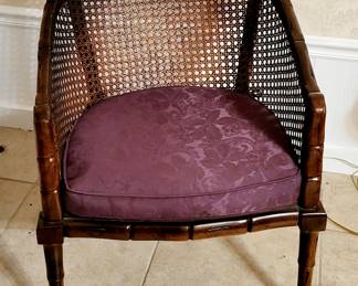 (2)1960s Barrel Back Caned upholstered chair