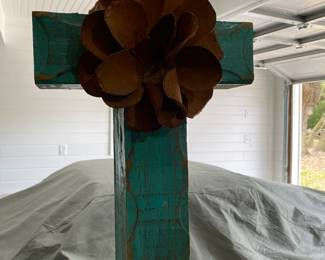 Turquoise cross, ready to hang.