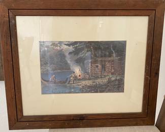Set of 2 matching framed antique art pieces in wood frames.