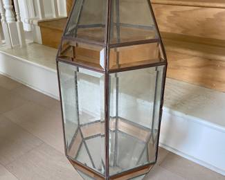Large antique blown glass hanging lantern that opens from side. 