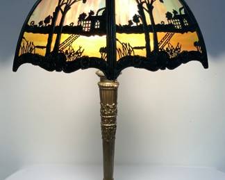 1920s Overlay Slag Glass Table Lamp