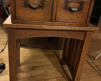 2 drawer antique recipe box, oak small table