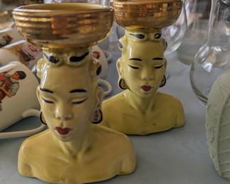 Pair of fabulous Nubian head vases