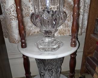Marble 3 Tier Table W/ Crystal Vases