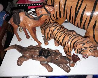 Vintage Leather Wrapped Animal Figures