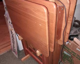 Wooden Folding Snack Tray Table Set W/ Holder