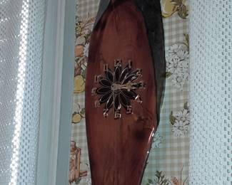 FABULOUS Mid-Century Modern Wooden Slab Wall Clock (WORKING!)