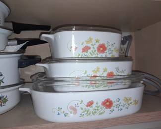 Corningware "Wild Flower" Casserole & Baking Dishes W/ Glass Lids