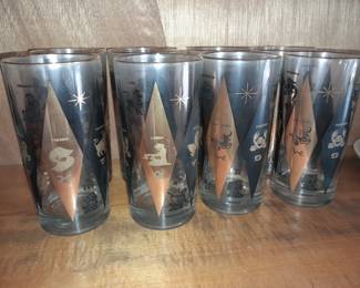 FABULOUS Vintage Mid-Century Modern Black & Gold Zodiac Glasses