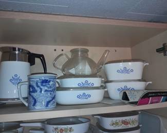 Corningware Blue Cornflower Coffee Kettle & Bakeware W/ Glass Lids