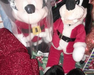 Vintage Disney Mickey Mouse & Goofy Santa Plush Dolls