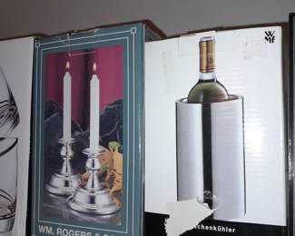 BRAND NEW William Rogers & Son Candlestick Holders & Wine Bottle Chiller