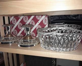 Silver Plated Candlesticks & Baskets