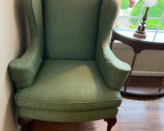 #4	Pearson Green wing back chair with ball and claw feet 	 $100.00 

