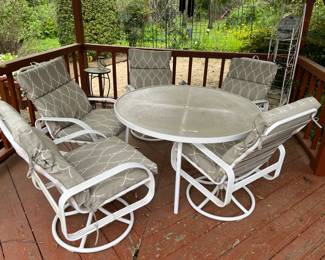 #45	Aluminum Swivel 5 chairs wGlass Top Table - 48x27 	 $175.00 
