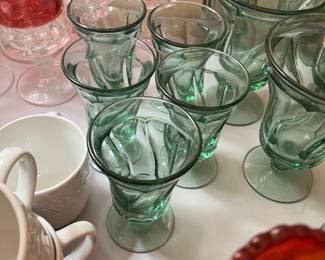 #169	green fostoria juice glass 4.75 inches set of 5	 $25.00 
