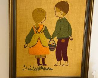 #101	Crewel Embroidery Picture of Boy & Girl - Framed - 21x27	 $30.00 
