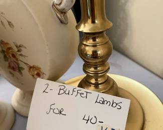 #163	pair brass crystal buffet lamps  25 tall	 $40.00 
