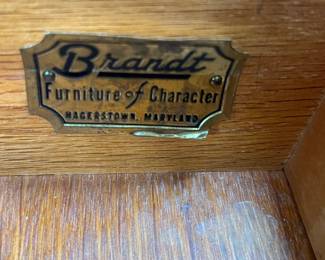 
#30	Brandt Mahogany Furn. End table w/2 drawers w/lion brass handles on side on wheels - 20x20x26 (as is finish)	 $300.00 
