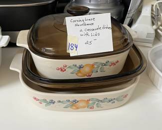 #184	Corning ware abundance 2 casserole dishes with lids	 $25.00 
