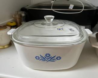 #187	Corning ware casserole dish with lid corn flower pattern	 $20.00 
