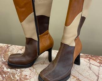Leather patchwork boots, size 8