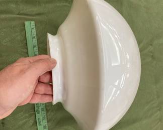 10 vintage mushroom-top milk glass light fixtures, 4 with original aluminum ceiling mounts