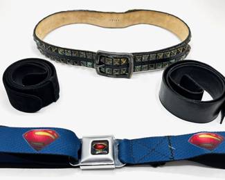 4 Belts: Superman With Airplane Seat Buckle, Studded Leather & 2 Leather Belts Without Buckles
Lot #: 169