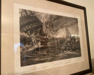 Antique Framed Nautical Engraving of the East Indiamen