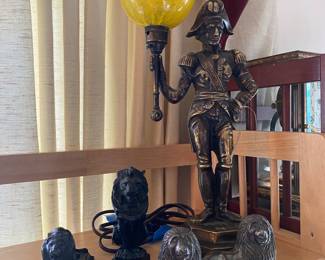Antique and Vintage Bookends and paperweights, Antique soldier lamp