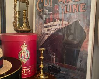 Vintage Cunard Line Poster, Large Easel, Vintage Hat Box
