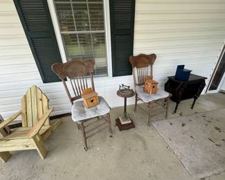 Chairs, bird houses and floor ash tray