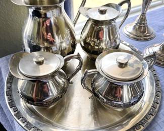 Bolivian tea/coffee service set (tray, sugar and creamer, 2 pitchers)