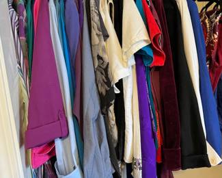 Assorted women’s clothing (Chico’s, Ralph Lauren), size Small and shoes size 6-6.5, belts, winter jackets