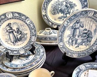Assorted Wedgwood Ivanhoe serving pieces, inc plates, bowls, platter, and covered dishes