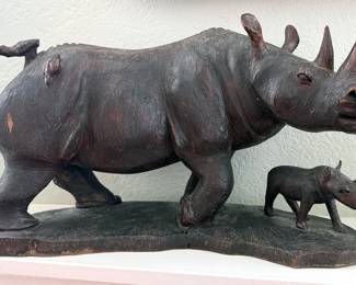 Wooden carved African rhino, possibly Kenyan