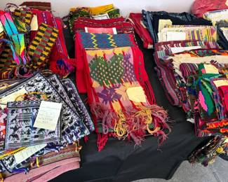Assortment of textiles (bags, wall decor, scarves, etc) from Bolivia, Guatemala, Southeast Asia + more