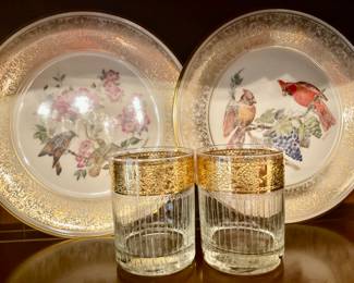 Lenox Bird Plates & Culver “Tyrol” Cocktail Glasses 